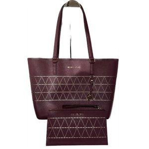 Michael Kors MD Carry All w/ Matching Large Zip Clutch in Plum w/ gold accents